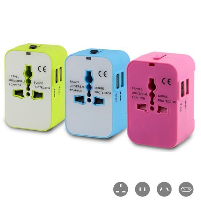 WTA- 2U 2USB Multifun Tional Travel Swit H Plug  Onversion EU Plug  Onverter-green-US/EU/UK/AU
