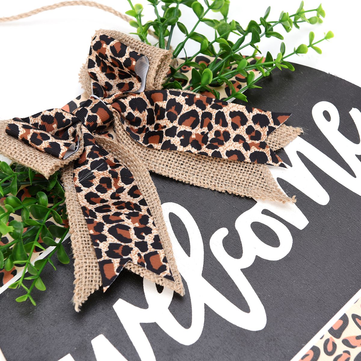 Welcome Door Pendant Wooden Doorplate Leopard Print Pattern