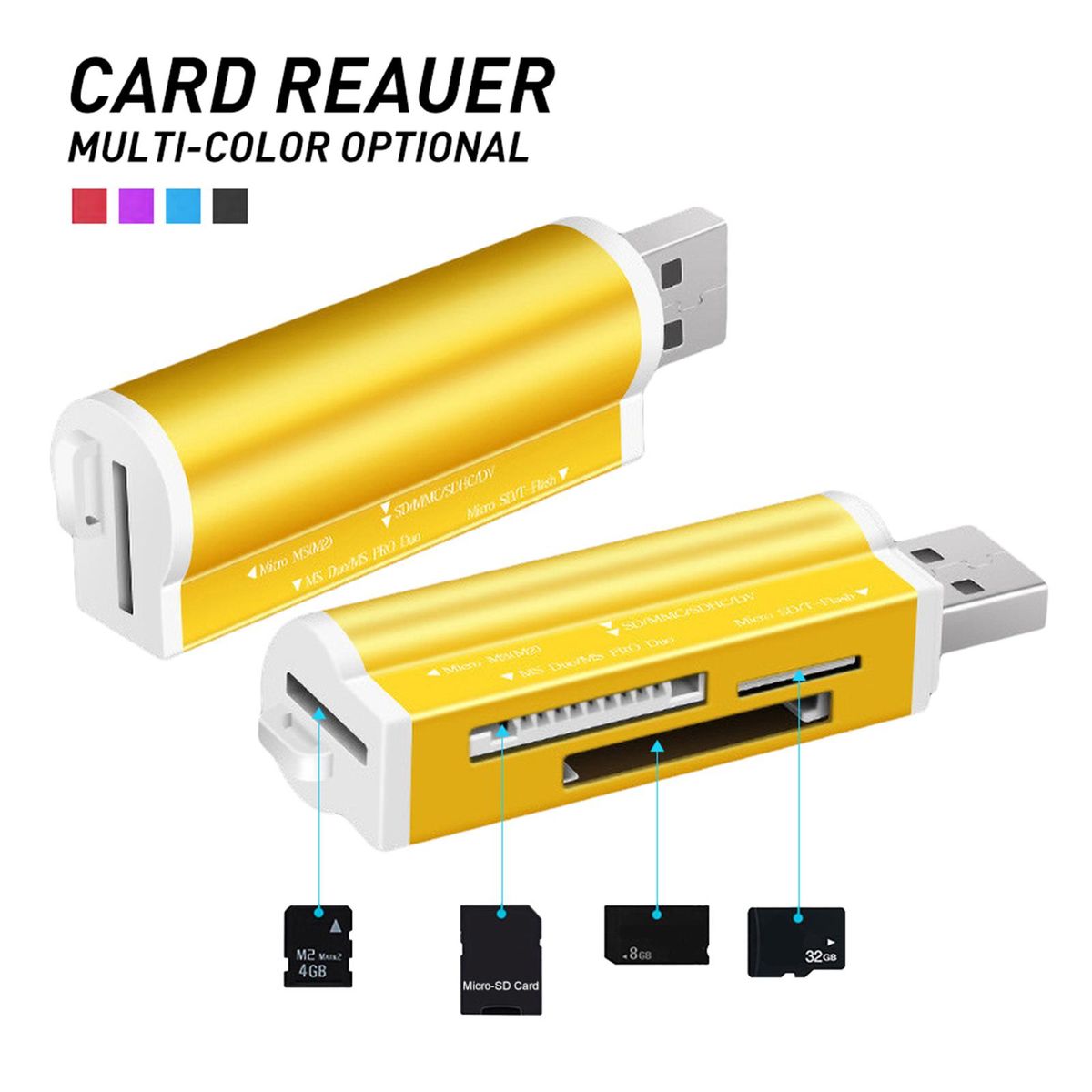 4 in 1 Mini Portable USB TF/Micro-SD/MS/M2 Card-Silver