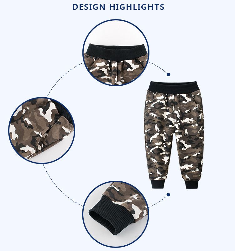 100% Cotton Kids Boys Casual Printed Pants-Coffee