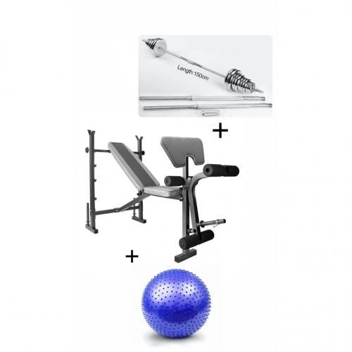 BENCH PRESS - 30KG BARBELL AND GYM BALL INCLUDED.