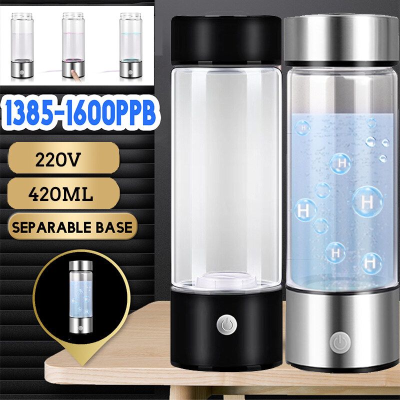 420mL Hydrogen Rich Water Bottle Glass Cup Mineral Water Water USB Rechargeable Hydrogen Rich Ionizer Anti- Water Purifier Filter Black
