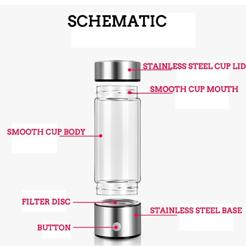 420mL Hydrogen Rich Water Bottle Glass Cup Mineral Water Water USB Rechargeable Hydrogen Rich Ionizer Anti- Water Purifier Filter Black