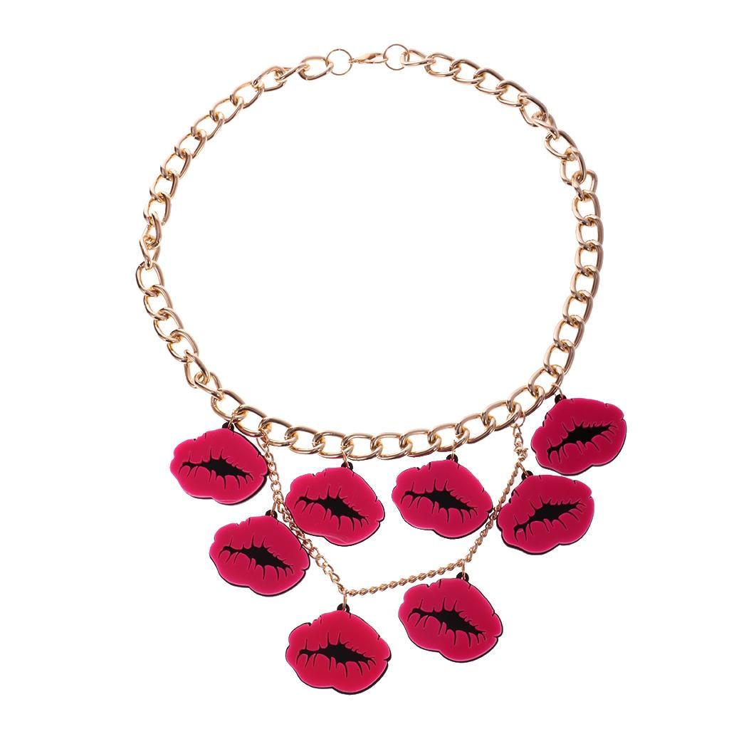 Lady Fashion Charm Hot Acrylic Red Mouth Kiss Lips Statement Necklace