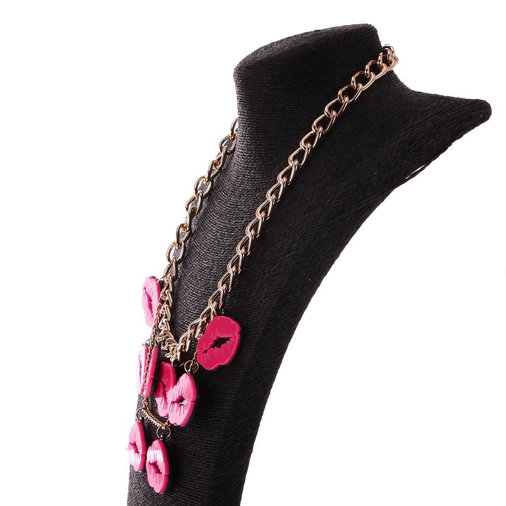 Lady Fashion Charm Hot Acrylic Red Mouth Kiss Lips Statement Necklace