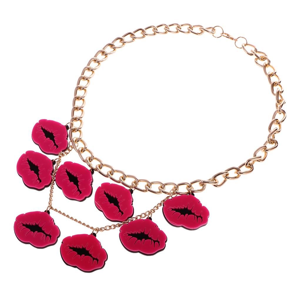Lady Fashion Charm Hot Acrylic Red Mouth Kiss Lips Statement Necklace