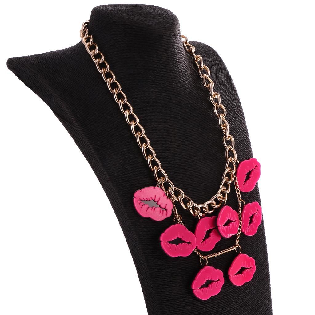 Lady Fashion Charm Hot Acrylic Red Mouth Kiss Lips Statement Necklace