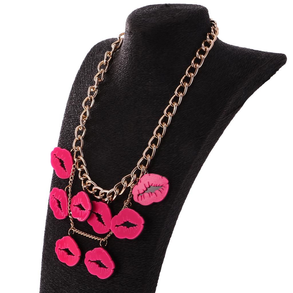 Lady Fashion Charm Hot Acrylic Red Mouth Kiss Lips Statement Necklace
