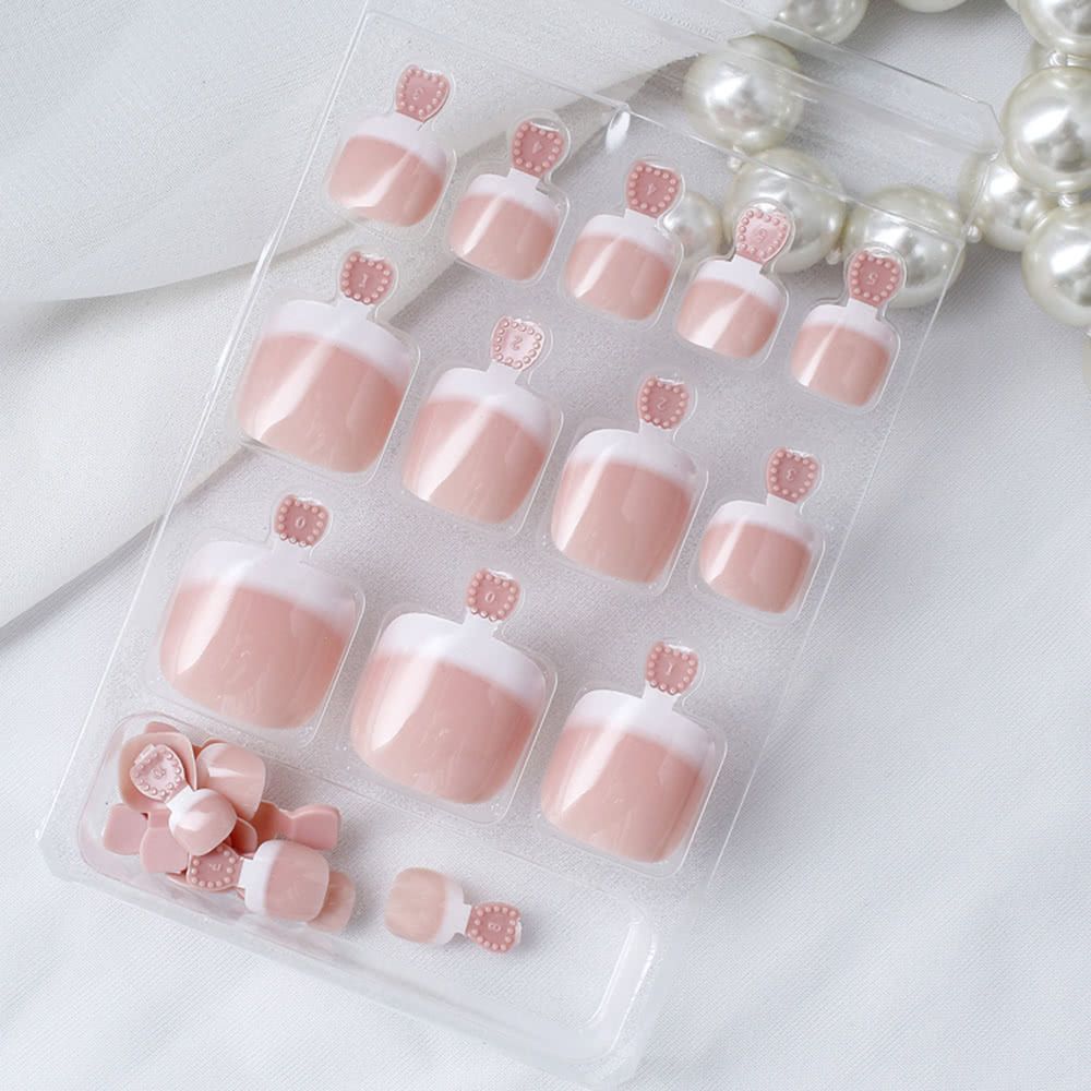 24Pcs False Toenail Tips Set French Full Cover Fake Toe Nail