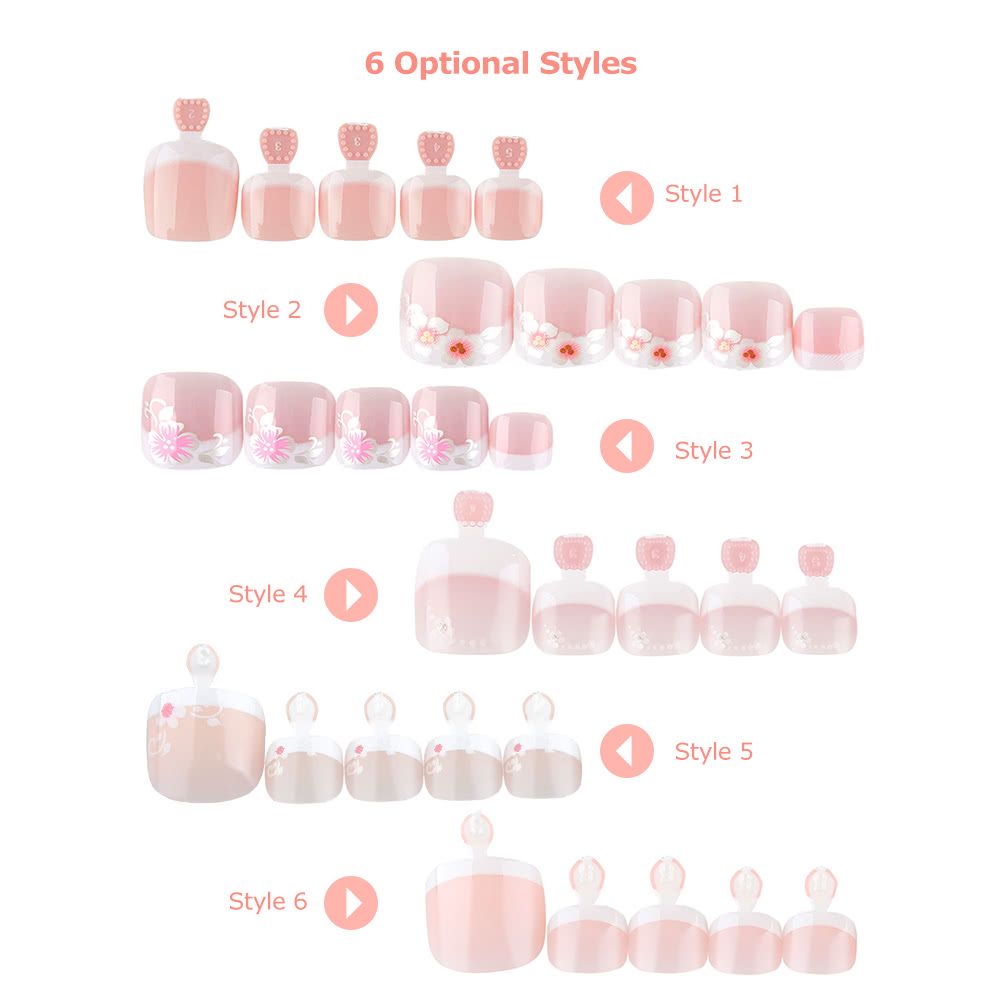24Pcs False Toenail Tips Set French Full Cover Fake Toe Nail