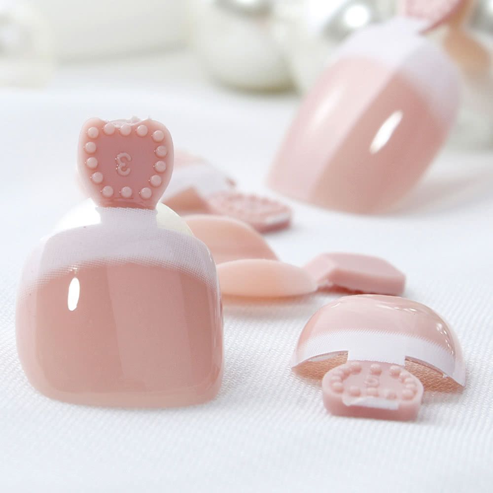 24Pcs False Toenail Tips Set French Full Cover Fake Toe Nail