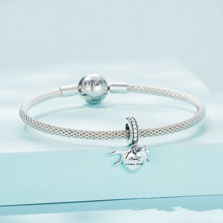 SCC2425 Heart Zircon Lettering Wishing Bone Bracelet Beads