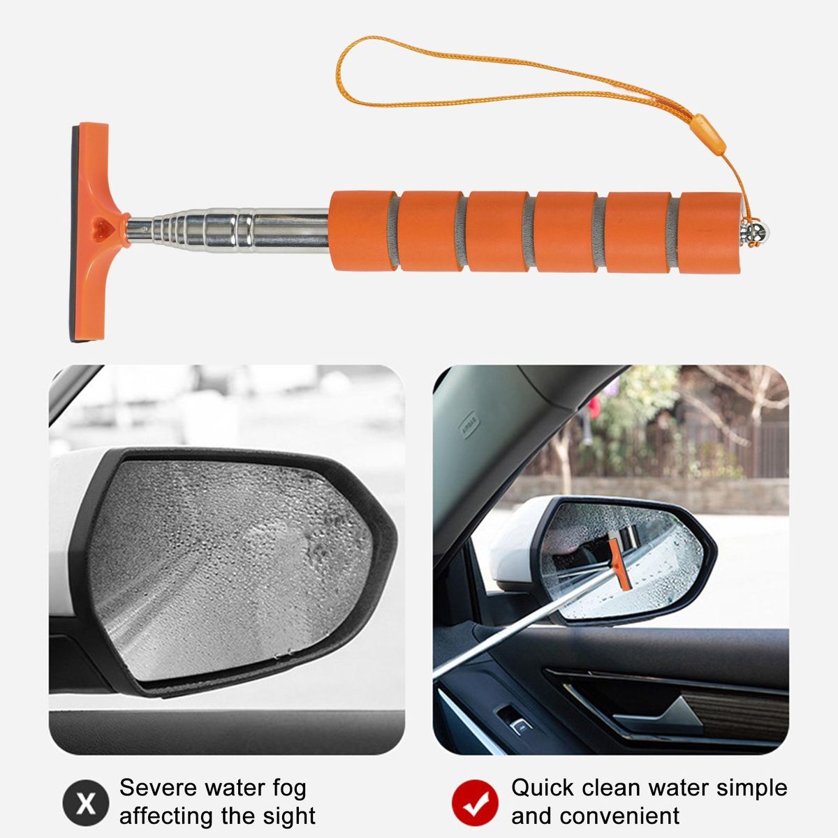 Car Rearview Mirror Wiper Clearview Car Mirror Wiper Stainless Steel Orange