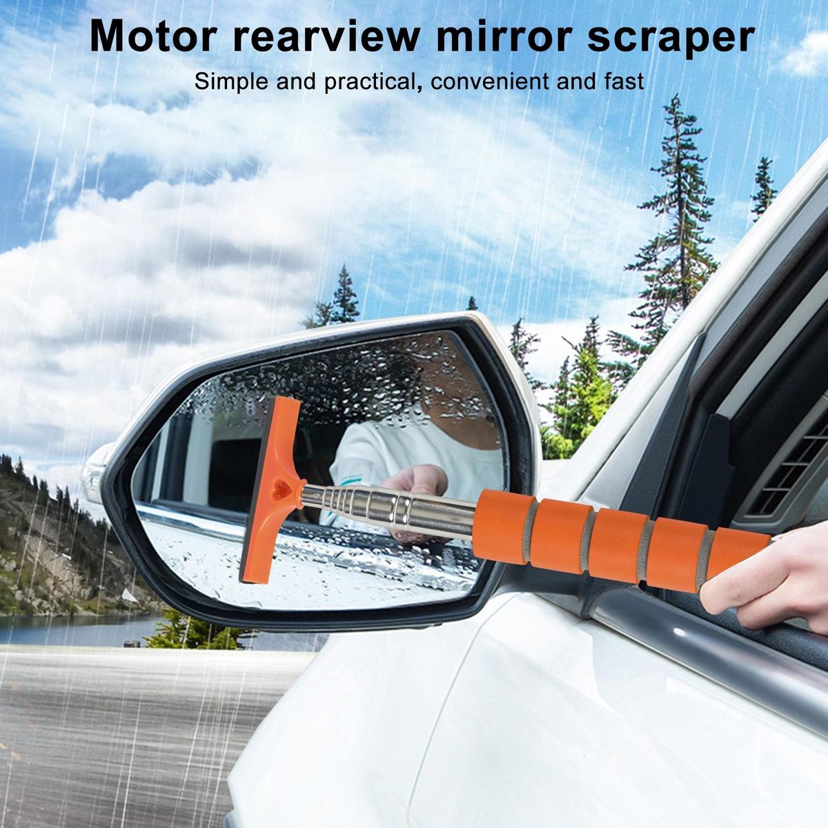 Car Rearview Mirror Wiper Clearview Car Mirror Wiper Stainless Steel Orange
