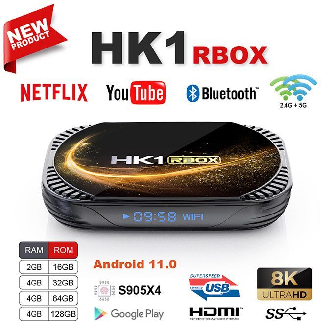 HK1 RBOX X4S TV BOX Android 11 Amlogic S905X4 Dual Wifi AV1 4K Google Youtube Media Player