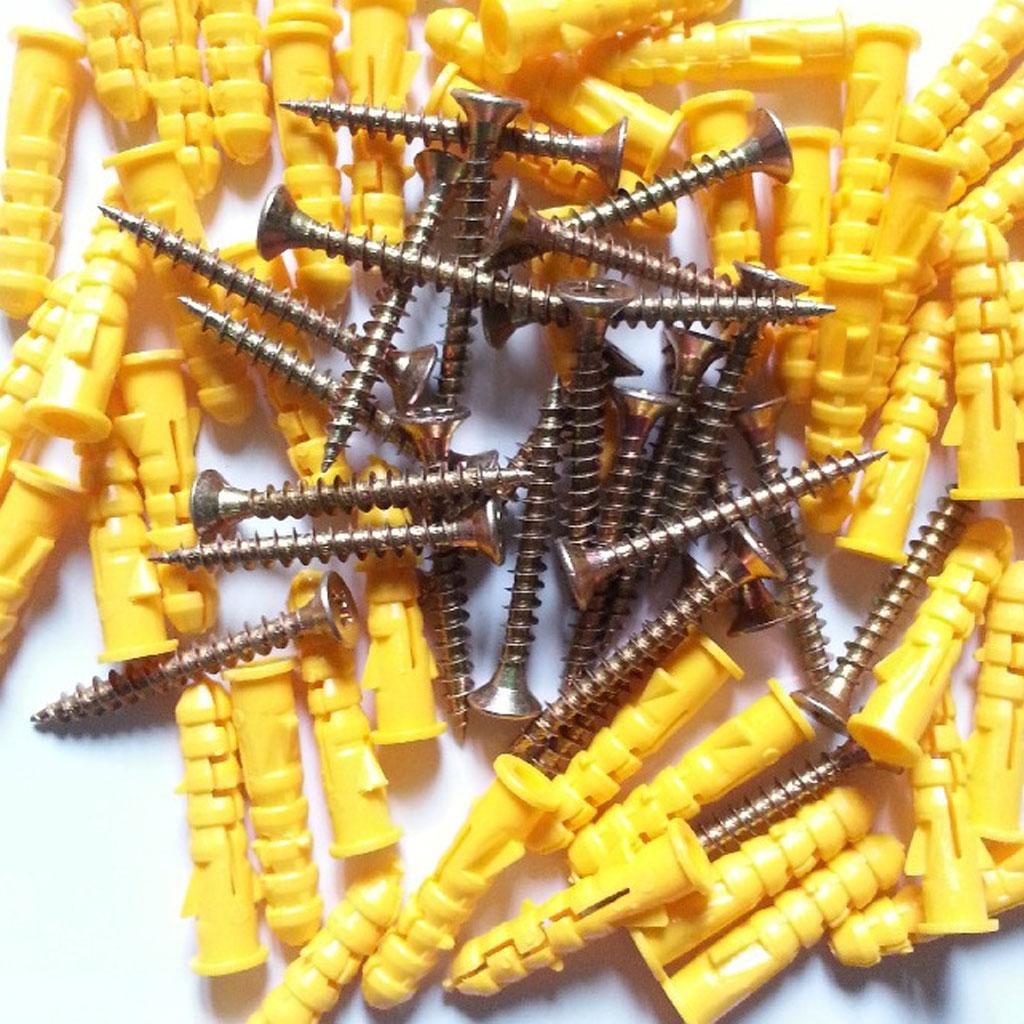 50 Sets M6 Frame Fixings Expansion Tube Anchors Nails Plug Bolt And