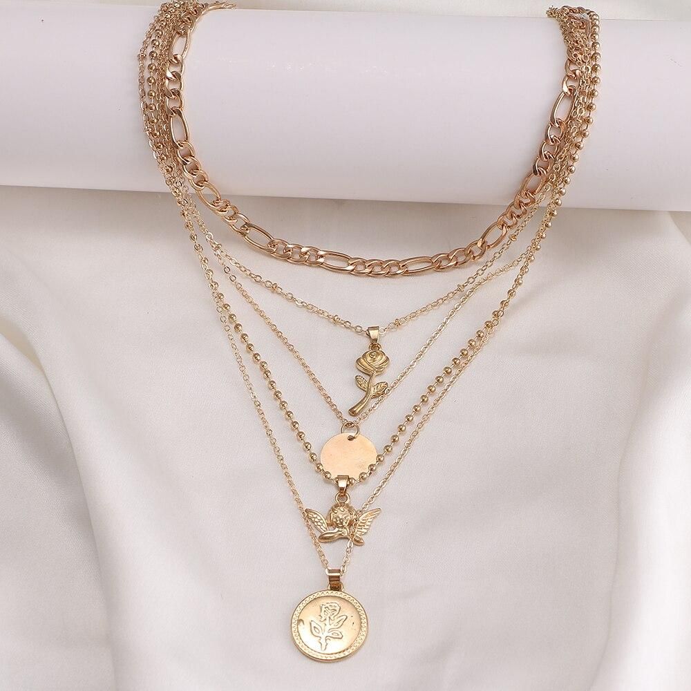 Fashion Multilayer Butterfly Gun LOVE Choker Necklace Female Geometric Thick Chain Butterfly Metal Pendant Necklace Jewelry Gift