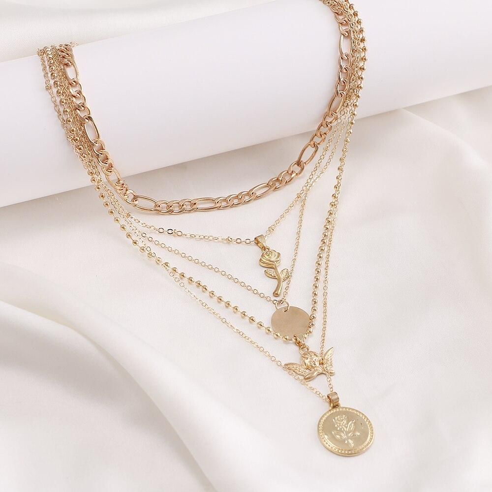 Fashion Multilayer Butterfly Gun LOVE Choker Necklace Female Geometric Thick Chain Butterfly Metal Pendant Necklace Jewelry Gift