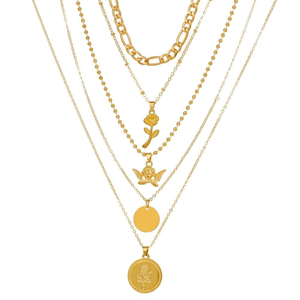 Fashion Multilayer Butterfly Gun LOVE Choker Necklace Female Geometric Thick Chain Butterfly Metal Pendant Necklace Jewelry Gift