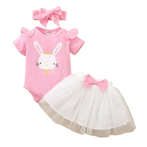 0-18 Months Newborn Baby Girl Rabbit Bodysuit+Skirt+Headwear