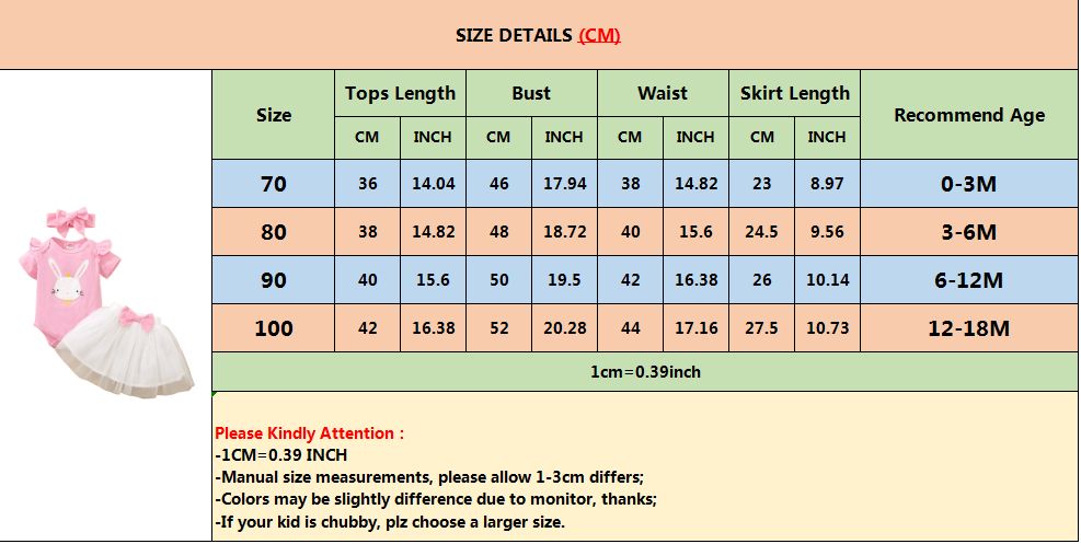 0-18 Months Newborn Baby Girl Rabbit Bodysuit+Skirt+Headwear