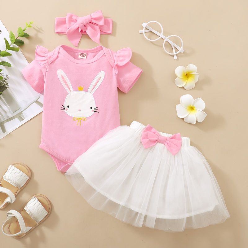 0-18 Months Newborn Baby Girl Rabbit Bodysuit+Skirt+Headwear