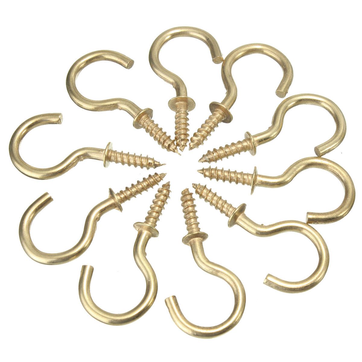 20Pcs Brass Plated Cup Mug Hooks Shouldered Screws Hanging Hat Coat Peg Hanger 3/4