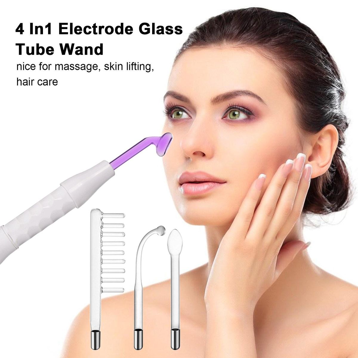 4 In1 High Frequency Facial Spa Machine with LED Light Electrode Glass Tube Wand Face Skin Care Wand Comb Acne Remover Skin Lifting Hair Care