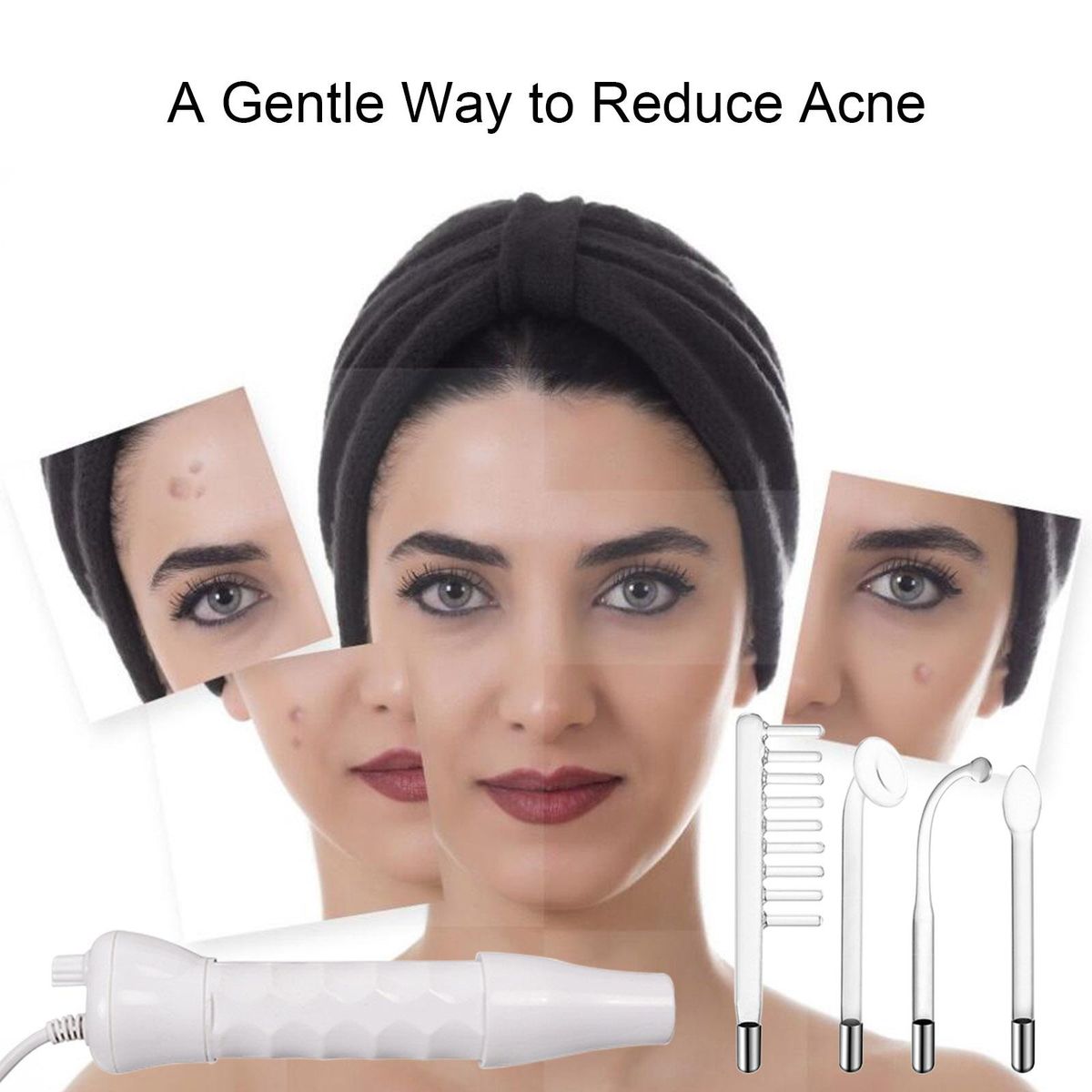 4 In1 High Frequency Facial Spa Machine with LED Light Electrode Glass Tube Wand Face Skin Care Wand Comb Acne Remover Skin Lifting Hair Care
