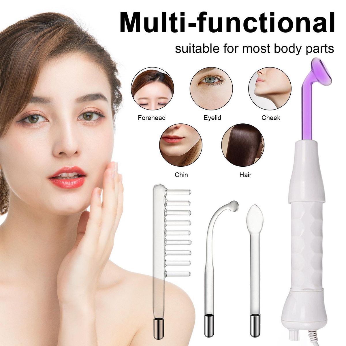 4 In1 High Frequency Facial Spa Machine with LED Light Electrode Glass Tube Wand Face Skin Care Wand Comb Acne Remover Skin Lifting Hair Care