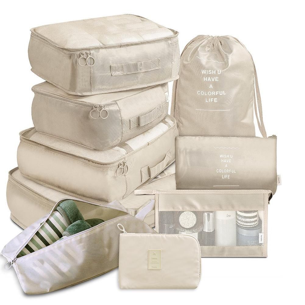 Thickened twill new travel storage bag nine-piece set travel suitcase clothes separate storage bag nine-piece set Hook 9-piece set Korean blue 9 piece set