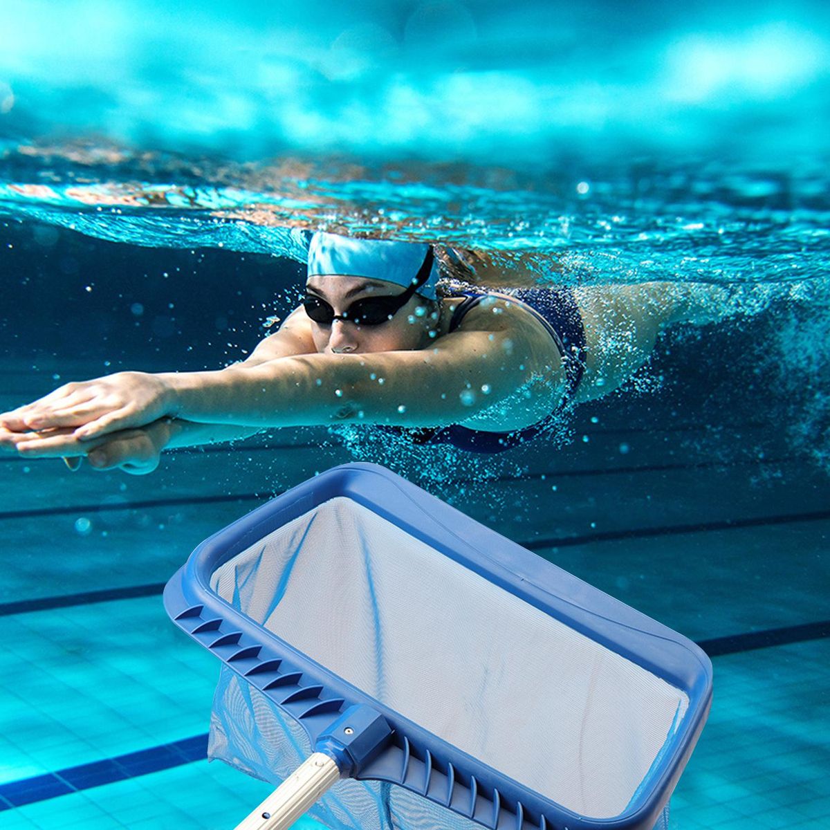 Pool Skimmer Net Removal Leaf Rake with Deep Bag Swimming Pool Cleaning Tool with Heavy-Duty Frames Deep Mesh Nets