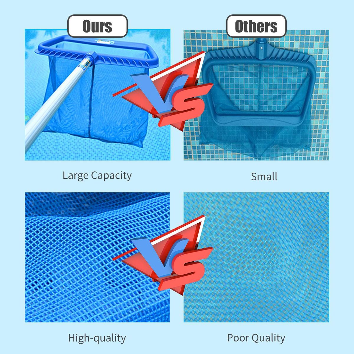 Pool Skimmer Net Removal Leaf Rake with Deep Bag Swimming Pool Cleaning Tool with Heavy-Duty Frames Deep Mesh Nets