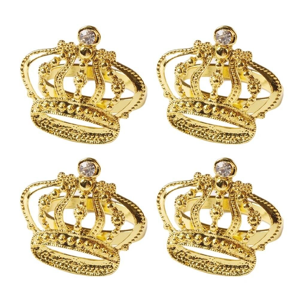 4pcs Golden Fashion Napkin Rings Sparkling Napkin Buckles Crown Napkin Holders Dinning Table Setting Decor for Wedding Party