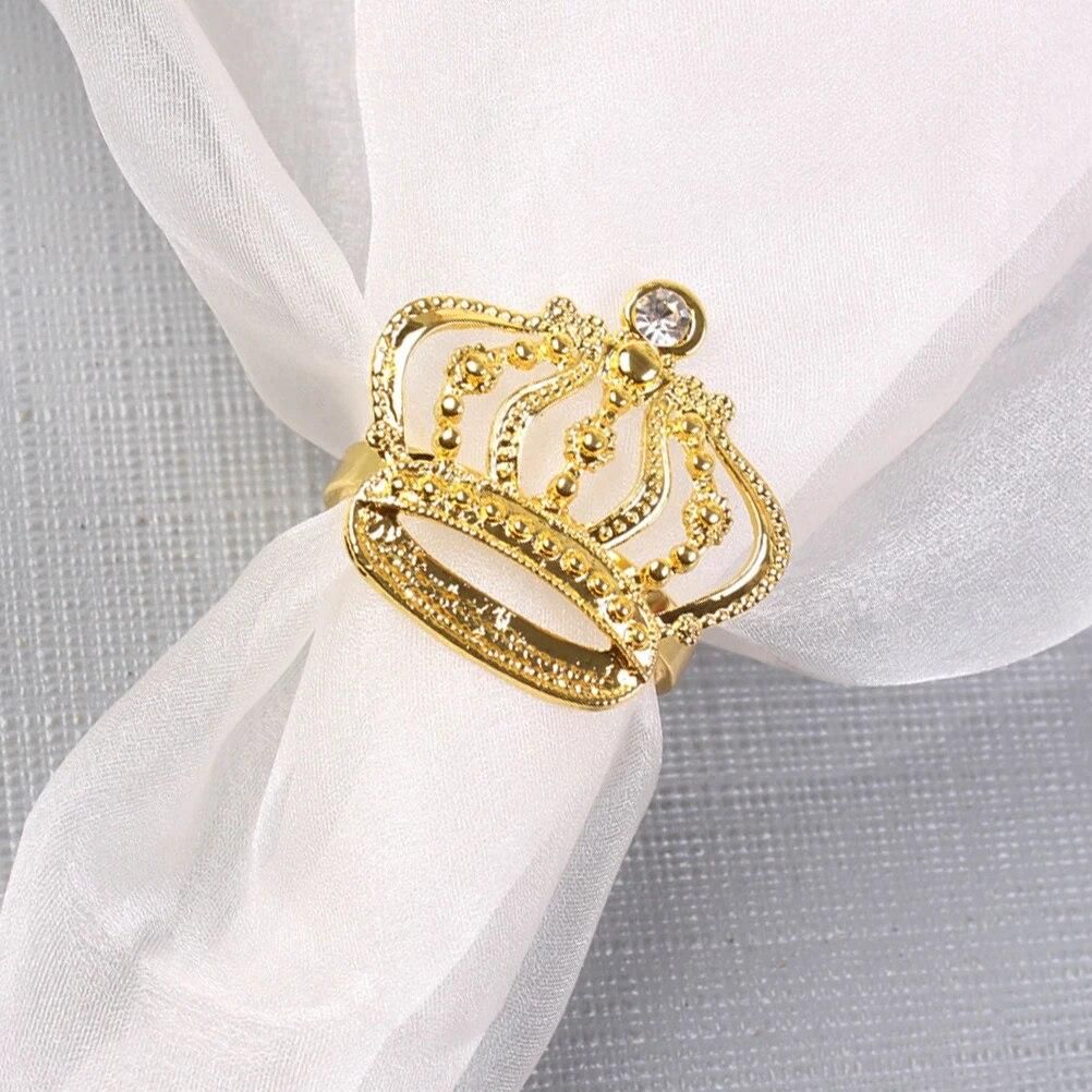 4pcs Golden Fashion Napkin Rings Sparkling Napkin Buckles Crown Napkin Holders Dinning Table Setting Decor for Wedding Party