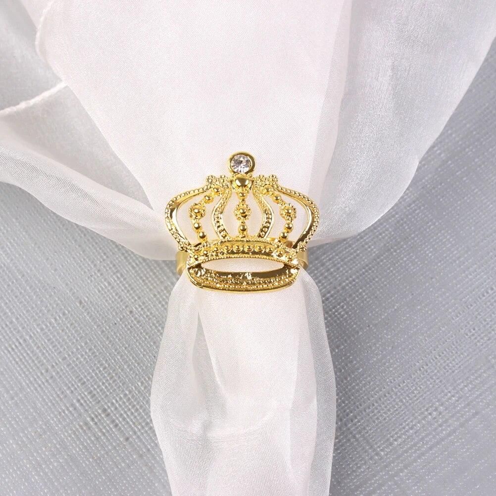 4pcs Golden Fashion Napkin Rings Sparkling Napkin Buckles Crown Napkin Holders Dinning Table Setting Decor for Wedding Party