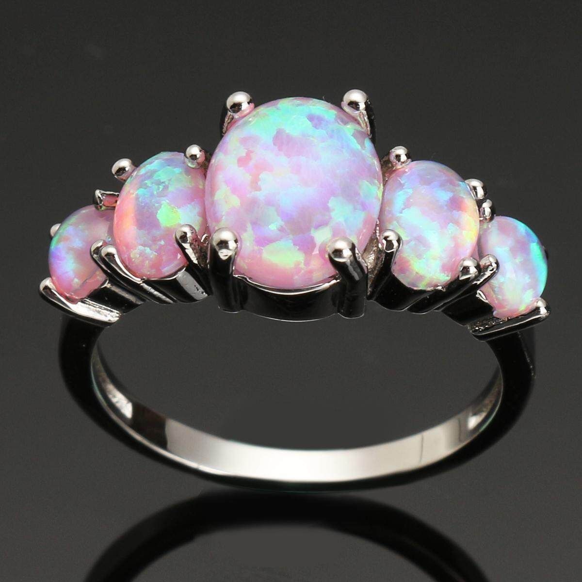 Luxury Blue Opal Women Wedding Jewelry Gemstone Silver Ring Size 6 Six