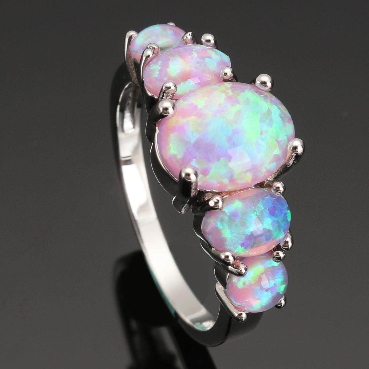 Luxury Blue Opal Women Wedding Jewelry Gemstone Silver Ring Size 6 Six