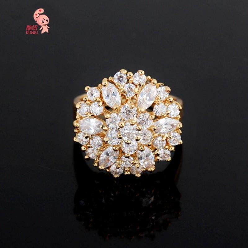 J0608 18K Gold Plated Ring Bague White Topaz Cubic Zirconia Engagement Elegant Wedding Ring For Women Size 6.5 Gold