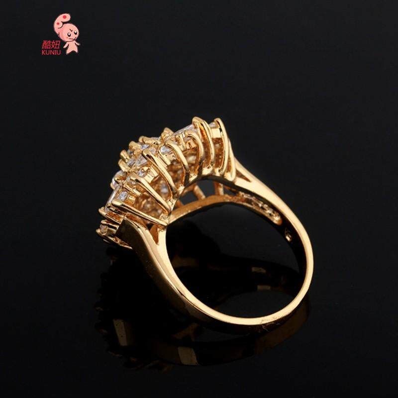 J0608 18K Gold Plated Ring Bague White Topaz Cubic Zirconia Engagement Elegant Wedding Ring For Women Size 6.5 Gold