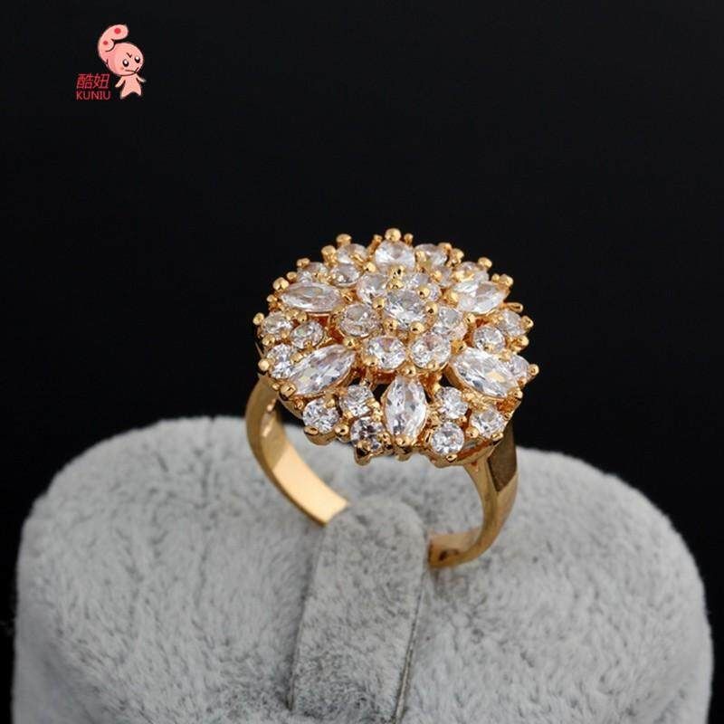 J0608 18K Gold Plated Ring Bague White Topaz Cubic Zirconia Engagement Elegant Wedding Ring For Women Size 6.5 Gold
