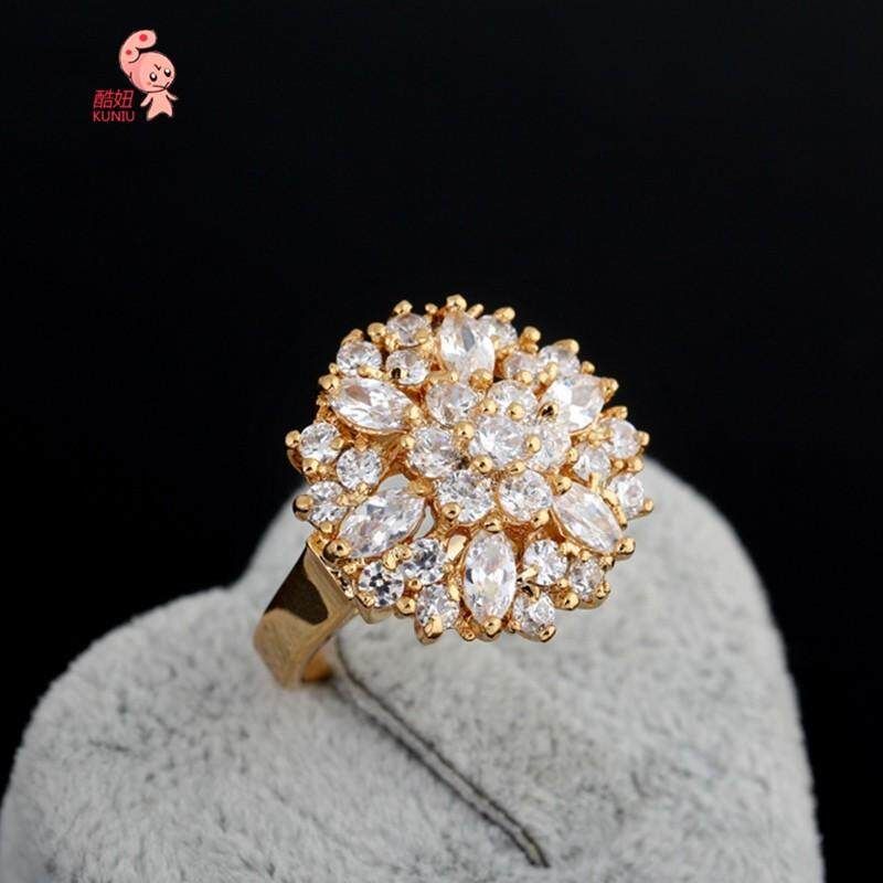J0608 18K Gold Plated Ring Bague White Topaz Cubic Zirconia Engagement Elegant Wedding Ring For Women Size 6.5 Gold