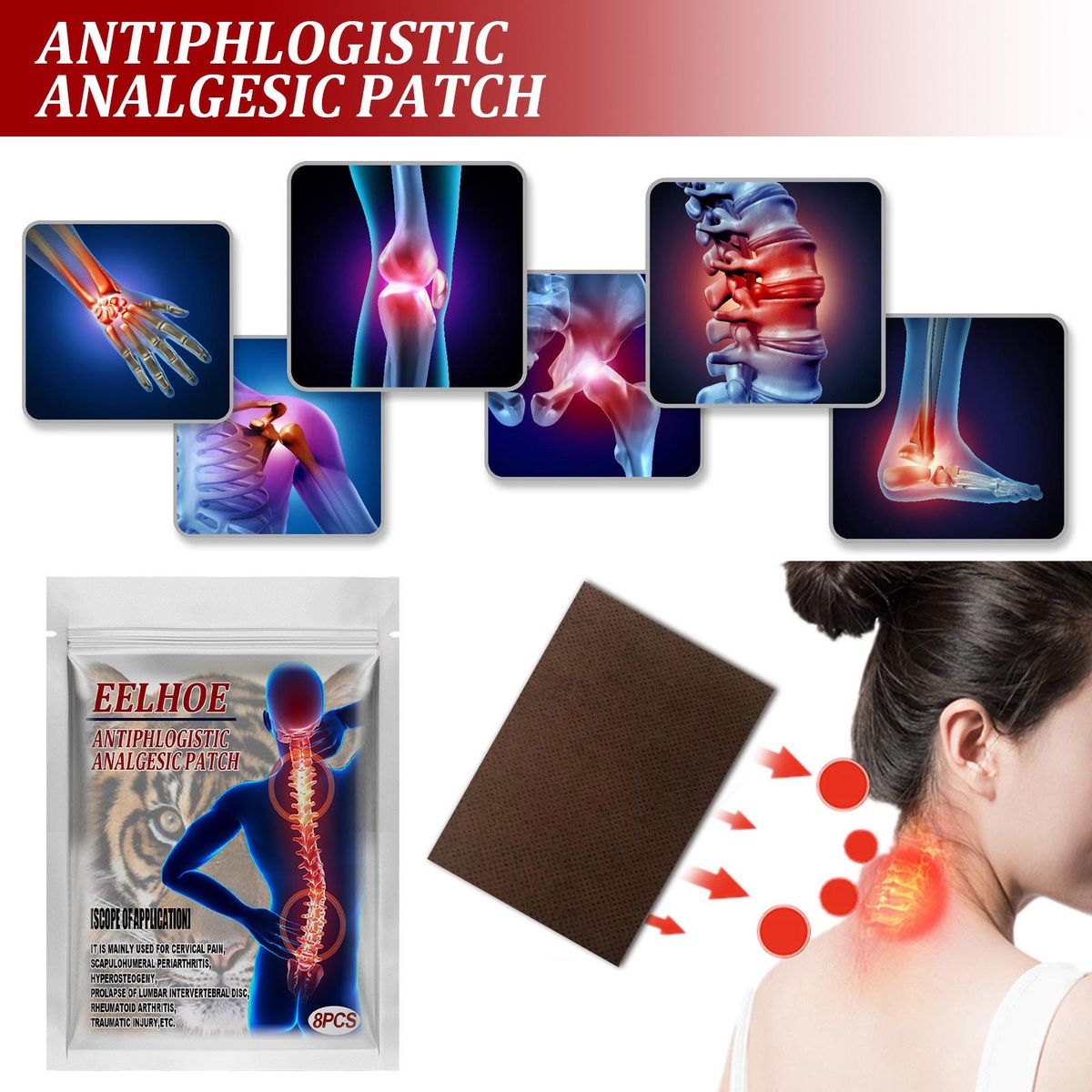 8PCS Joint Patches Pain Relieving Patches for Back Knee Neck Shoulder Spine Lumber Leg