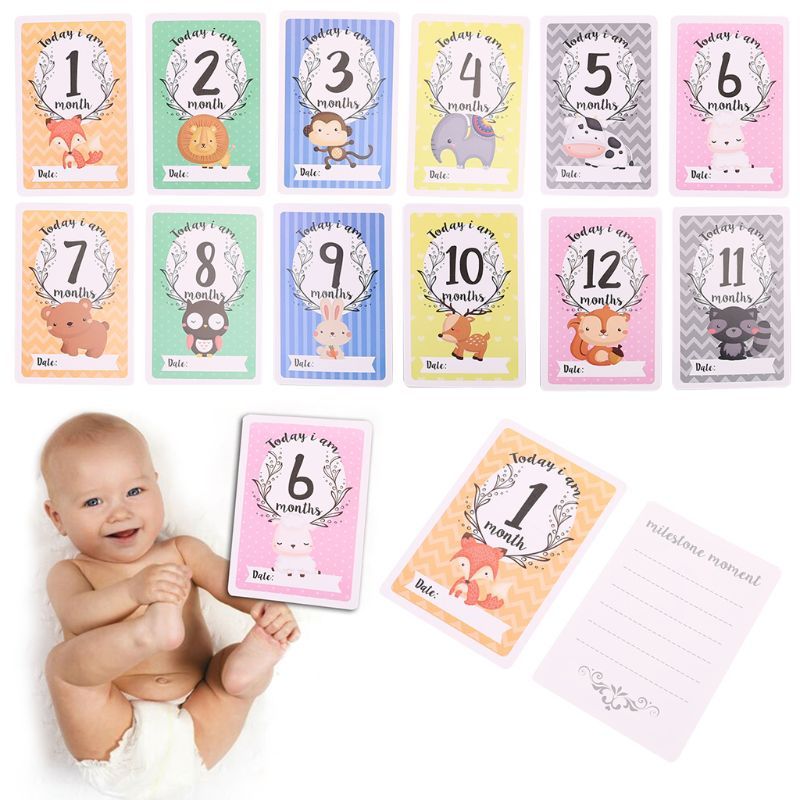 12 Sheet Milestone Photo Sharing Cards Gift Set Baby Age