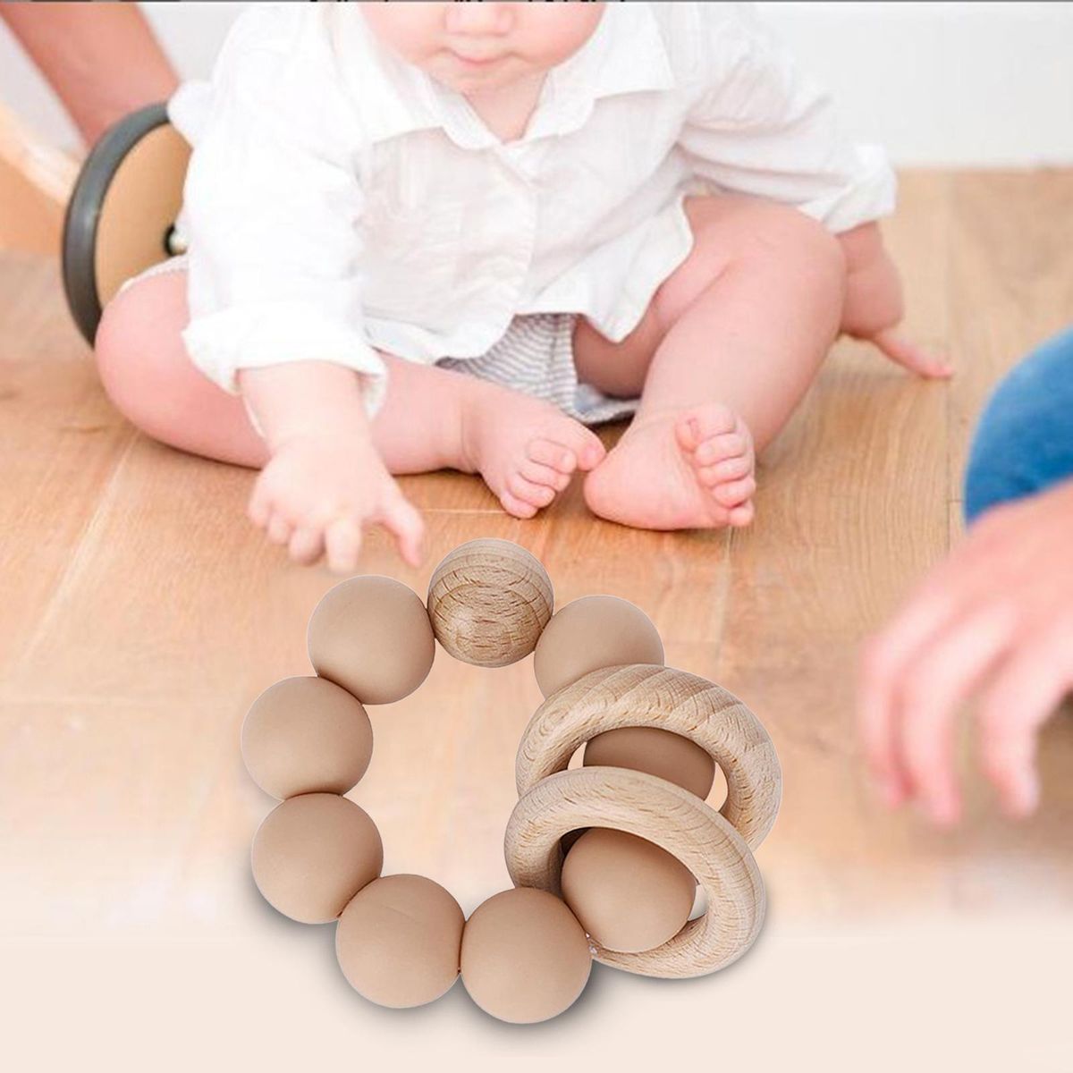 Teething Beads No Burrs Bracelet Baby Teething Toys Light Brown