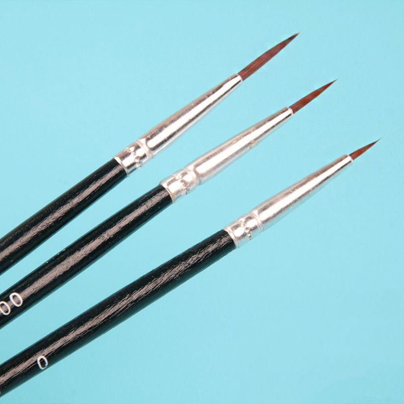 3pcs/set 0 00 000 Nylon Brush Hook Line Pen Professional Fine Tip Drawing Brushes for Acrylic Watercolor Oil Painting