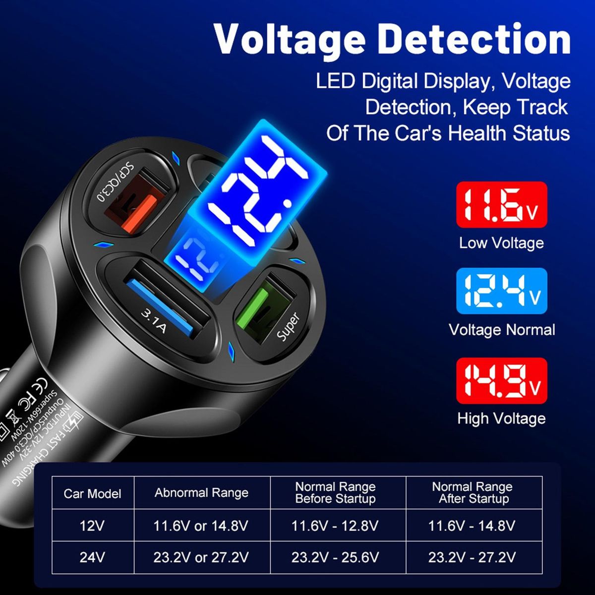 USB Car Charger 4 Ports Car Charger USB Socket Black