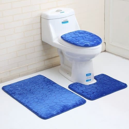 Exquisite Decor 3 In 1 Toilet Floor Mat + Pedestal Rug + Toilet Lid Cover Foot Mat