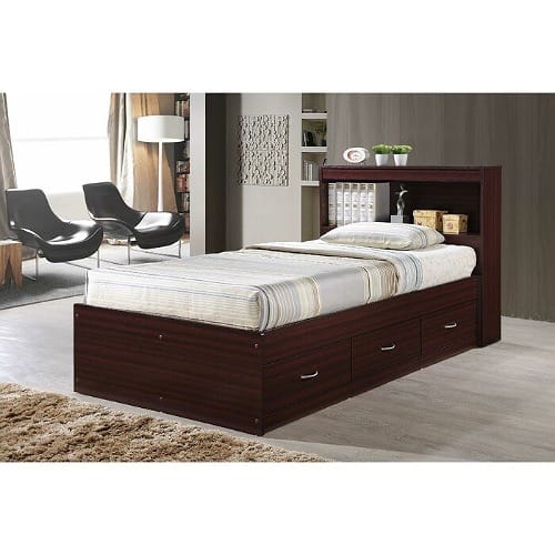 Sadia Besant-platform Bed With Drawers And Bookcase Mahogany