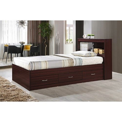 Sadia Besant-platform Bed With Drawers And Bookcase Mahogany